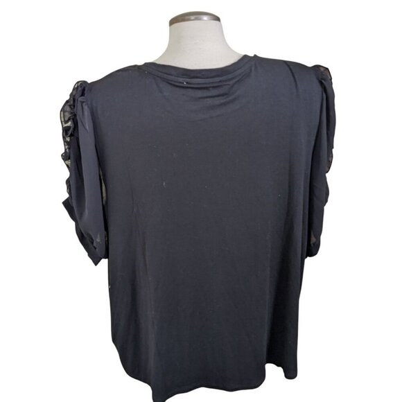 Philosophy Woman NEW Plus 2X Top Blouse Black Ruffle Sheer Short Sleeve Stretch - Picture 5 of 8